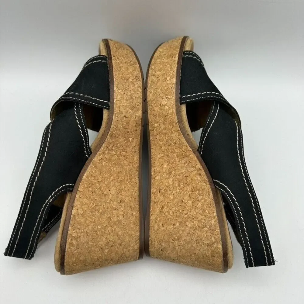 Clarks Artisan Women's Annadel Eirwyn Wedge Sandal‎ Size 7.5M Black Suede 38 EU